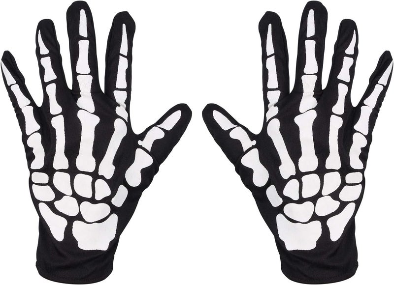 Mr Warm Halloween Skeleton Gloves,Full Finger Skeleton Pattern Gloves Cosplay Costume Accessories for Men Women Adults - Image 1